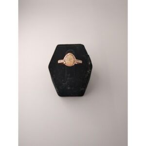Pear Cut Opal Style Stone Rose Gold Tone Ring Size‎ 5.25 Pave Style Setting